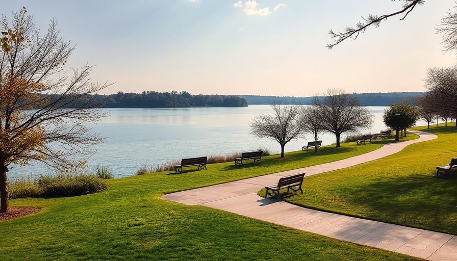 Whiting Lakefront Park with trails and lush greenery.