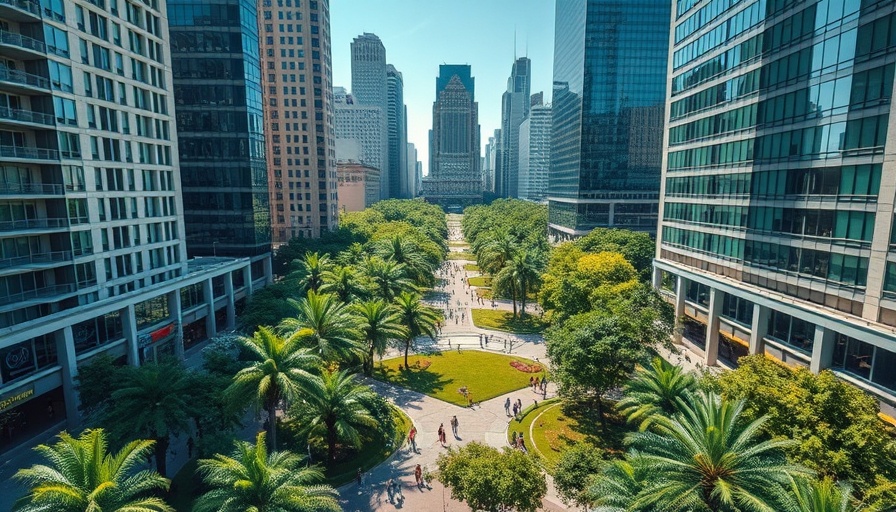 Aerial view of urban park in a city setting.