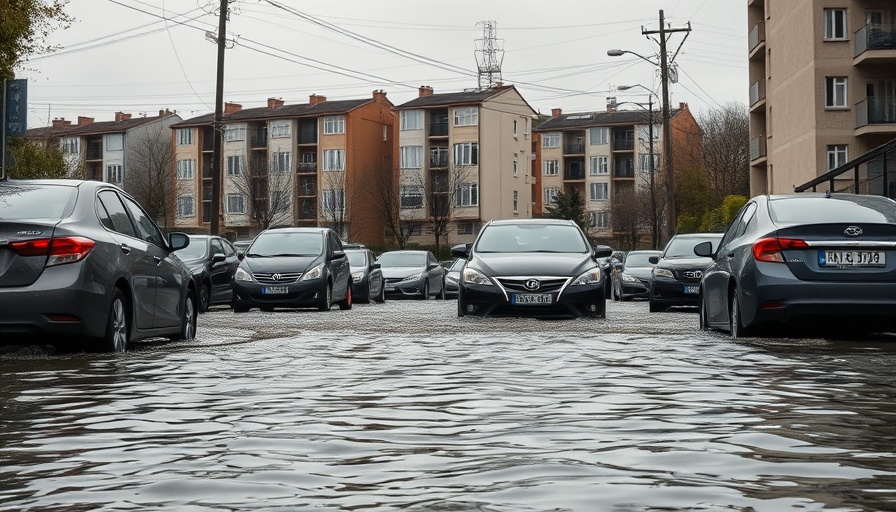Indiana flooding risks illustrated by submerged street and vehicles.