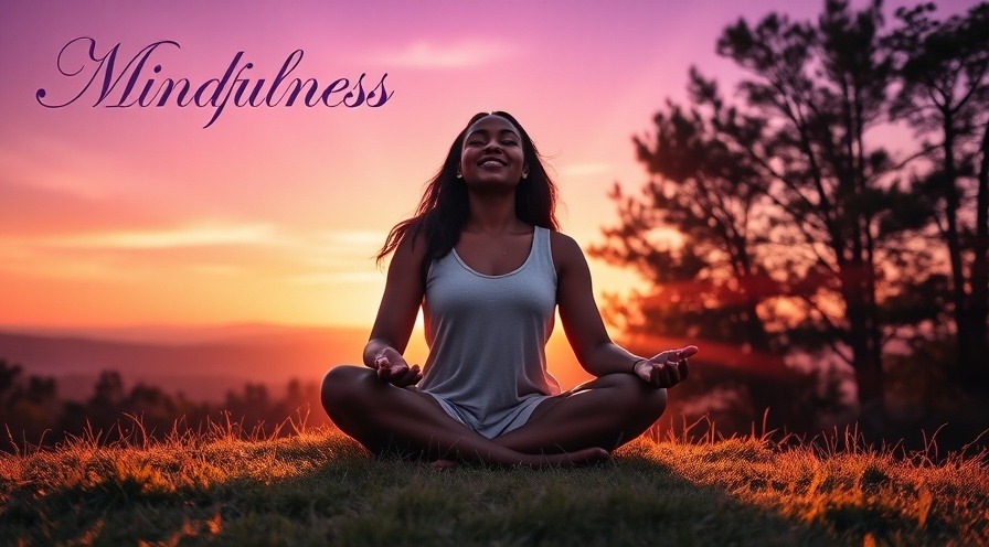 Black woman meditating on a hilltop at sunset, embodying guided meditation techniques for anxiety relief.