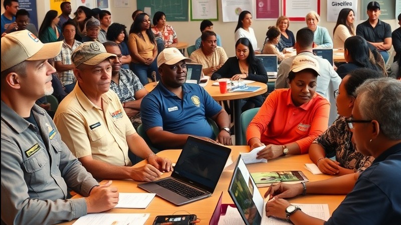 Empowering community center scene featuring veterans and civilians engaged in learning and growth.