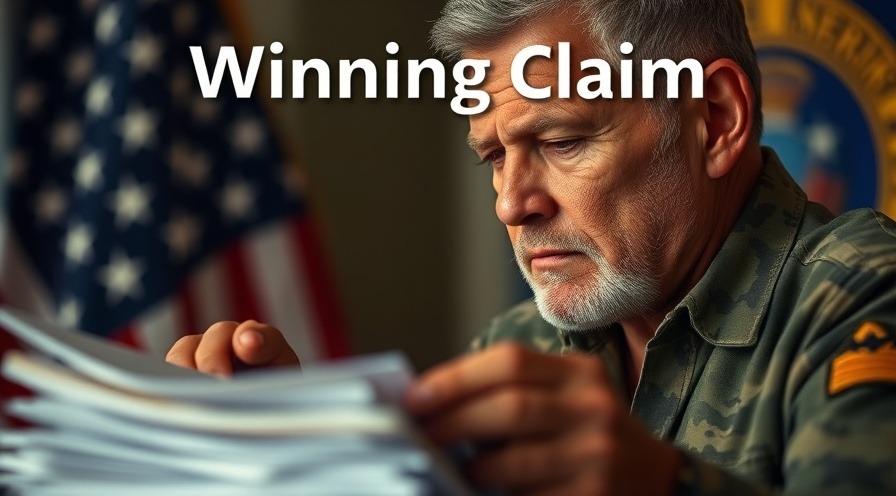 Veteran contemplating VA education benefits and claims paperwork in warm tones.
