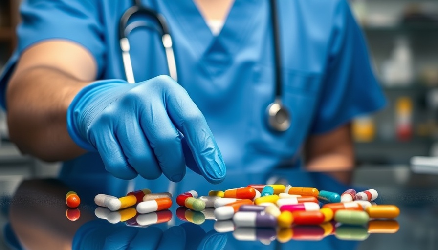 Professionals discuss medications that increase risk of dementia with colorful pills on a table.