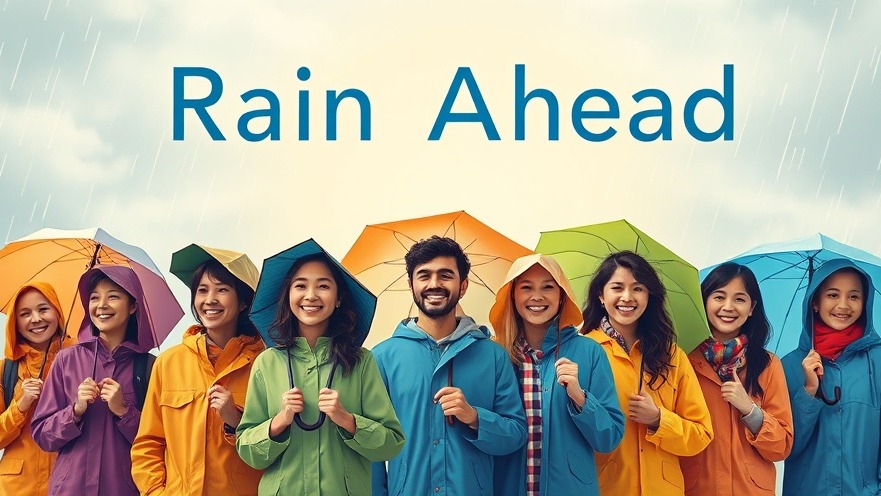 Smiling diverse group in raincoats enjoying drizzle, symbolizing hope amid Winston-Salem education news.