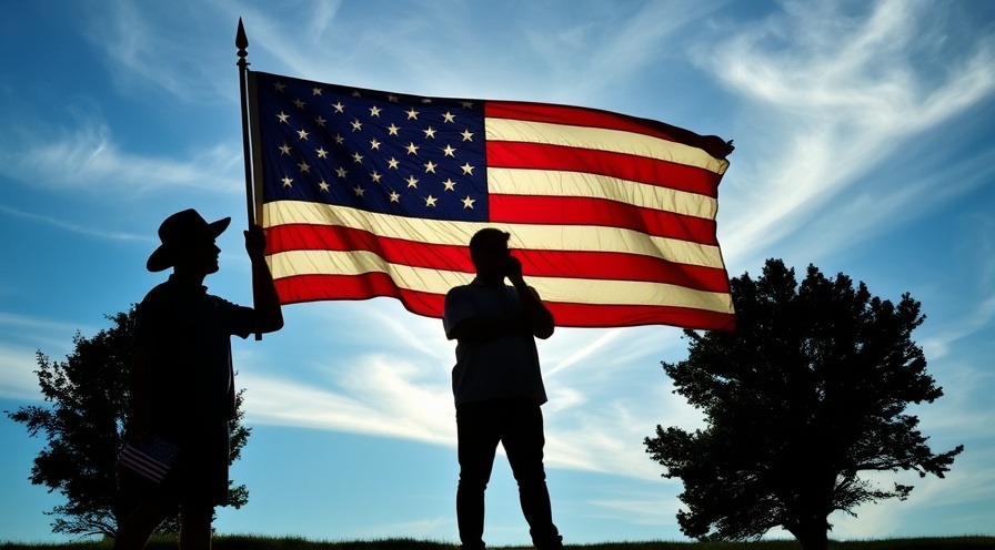 Patriotic silhouette of veterans holding American flags, symbolizing support and resources for veterans.