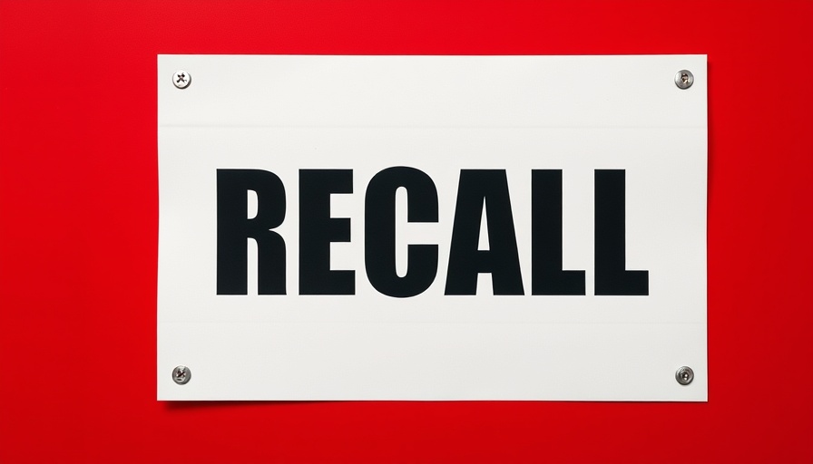 Recall announcement sign on red background.