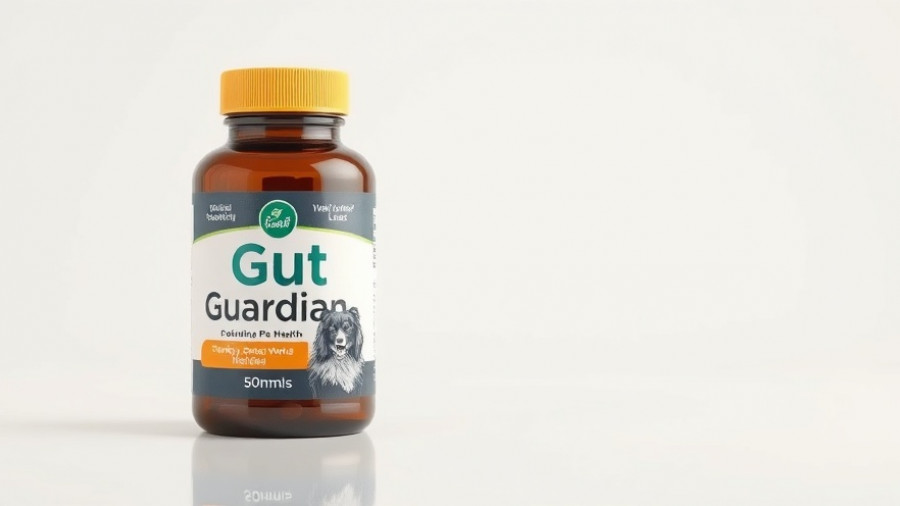 Gut Guardian supplement bottle for pet health, featuring a cat and dog.