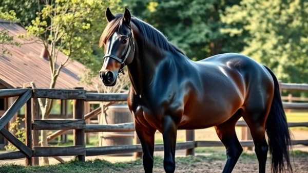 Muscular Percheron horse showcasing breed characteristics.