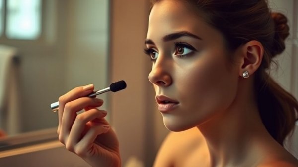 Young woman applying mascara, focusing on eye health.