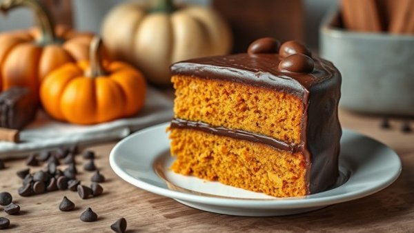 How to make pumpkin cake: two-layer pumpkin cake with chocolate frosting.