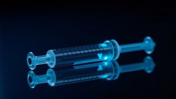 Sterile syringe on reflective surface for HPV vaccine for women