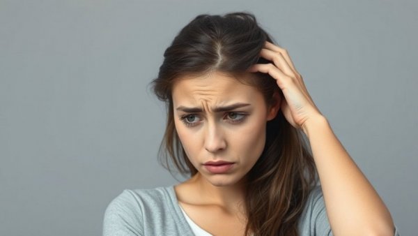 Frustrated woman holding head, illustrating brain fog causes.