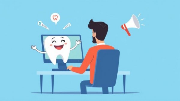 Dental marketing blogging ideas illustration with tooth character.