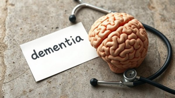 Bright clay brain, stethoscope, dementia note on textured background.