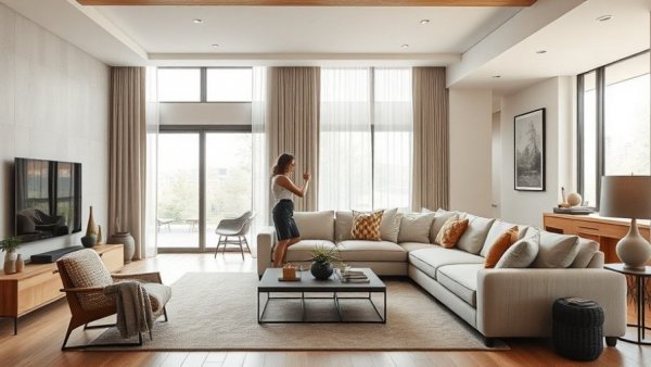 2026 interior design trends in a modern living room with neutral tones.