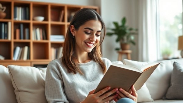 Cozy living room last-minute gift idea with woman reading.