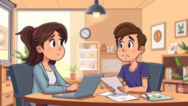 Cartoon illustration of common health coaching mistakes in a cozy office.