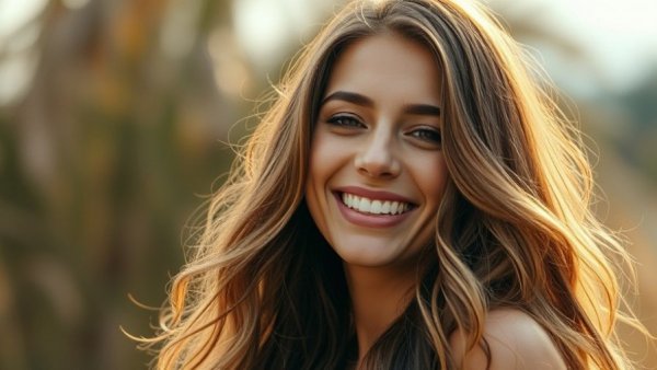 Smiling woman in soft lighting, representing midlife intimacy challenges discussion.