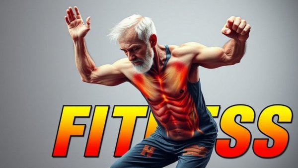 Senior man fitness exercises vs running, vibrant illustration.