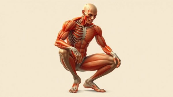 Anatomical illustration highlighting muscles for Japanese exercises for balance over 60.