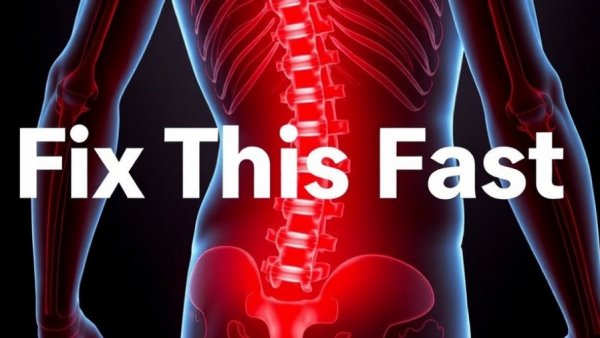 Illustration of spine with 'Fix This Fast' text, back pain relief.