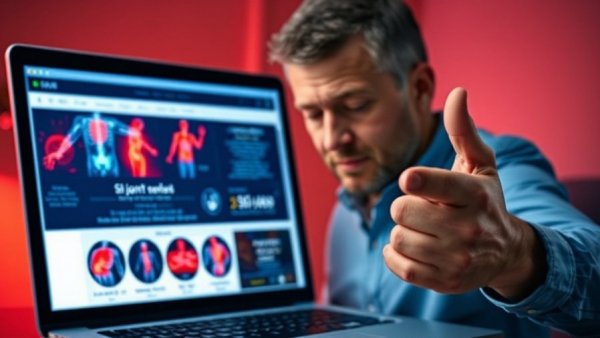 Informative thumbnail on SI joint pain relief with text and a man's gesture.