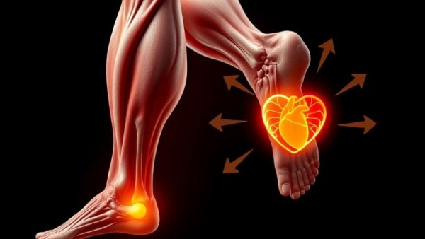 Exercise for leg circulation with detailed leg anatomy and heart symbol.