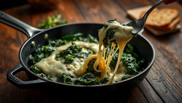 Cozy winter dinners skillet with melty cheese and spinach.