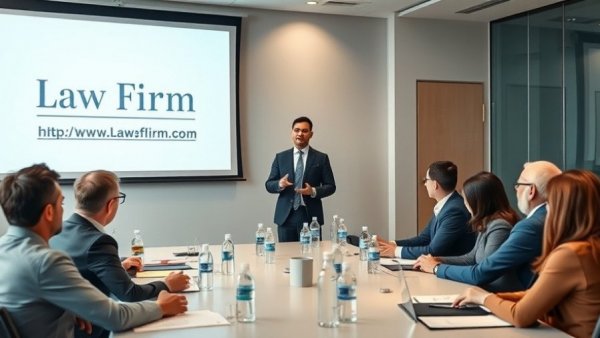 Innovative law firm advertising in a corporate meeting.