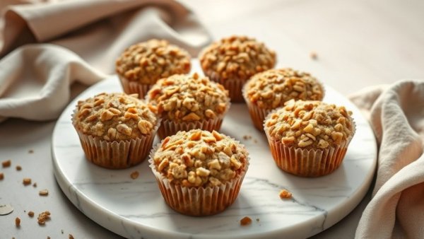 Healthy Muffin Recipes displayed on a marble tray with nutty topping.