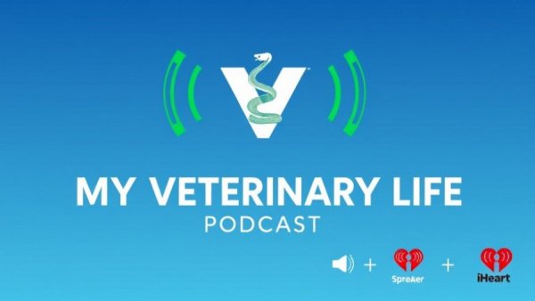 AVMA podcast cover with veterinary symbol and podcast integration.