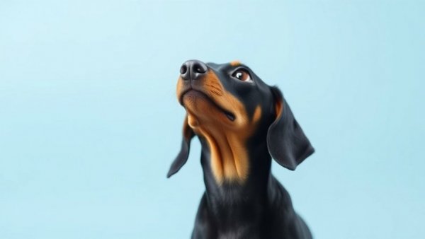 Alert dachshund portrait conveying curiosity and nutrition focus.