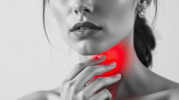 Representation of hypothyroidism symptoms with highlighted thyroid area.