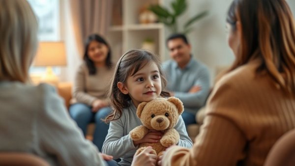 Child in pediatric counseling session, attentive and engaged.