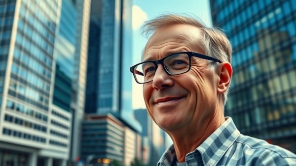 Portrait of a man in an urban setting, autologous amniotic fluid research context.