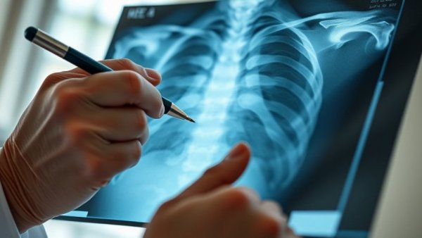 Doctor conducting osteoporosis screening with X-ray.