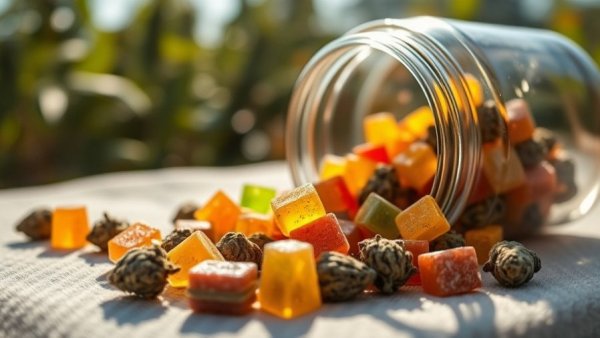 Hemp products for natural stress relief spilling from jar.