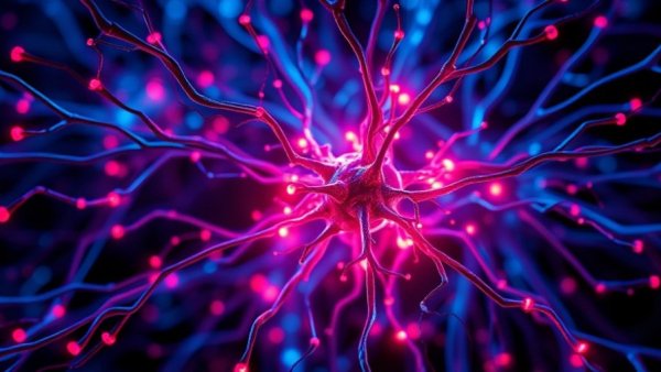 Abstract neural network depicting multiple sclerosis symptoms variation.