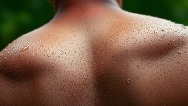 Wet skin on human back showing excessive sweating causes.
