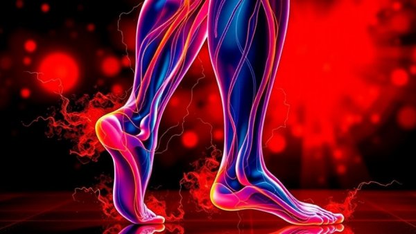 Dynamic illustration of lower legs showcasing veins, calf raises for seniors.