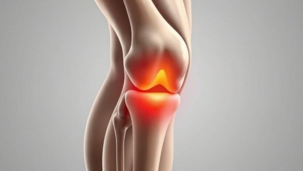 Anatomical illustration of a knee showing joint inflammation.