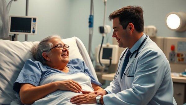 Doctor supports patient during surgical journey in hospital.