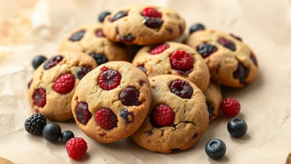 Feel-Good Recipes for Cozy Baking: Rustic berry cookies on parchment.
