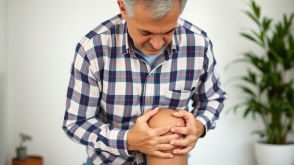 Middle-aged person experiencing joint locking in older adults, holding knee in pain.