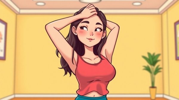 Illustrated exercise better than walking for back pain, woman stretching.