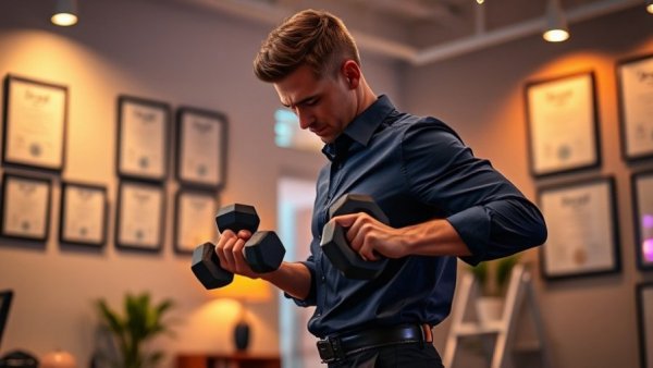 Incorrect holding of weights displayed by man indoors, pinned posts in health.