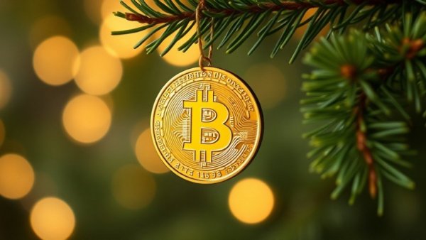 Bitcoin coin on pine branch, hinting at environmental impact.