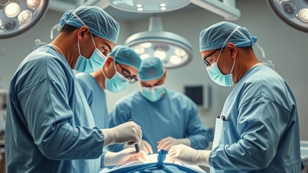 Surgical team performing gallbladder removal surgery in modern operating room.