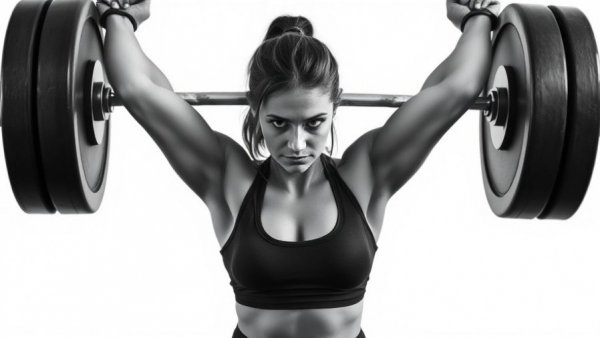 Woman strength training with barbell over shoulders