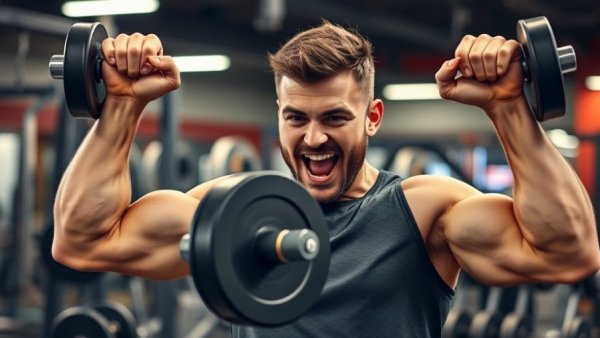 Strengthen your low back: man lifting weights in gym, building strength.